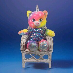 Build A Bear Unicorn Cat Rainbow Tie Dye Silver Stars Plush With Sequin Dress